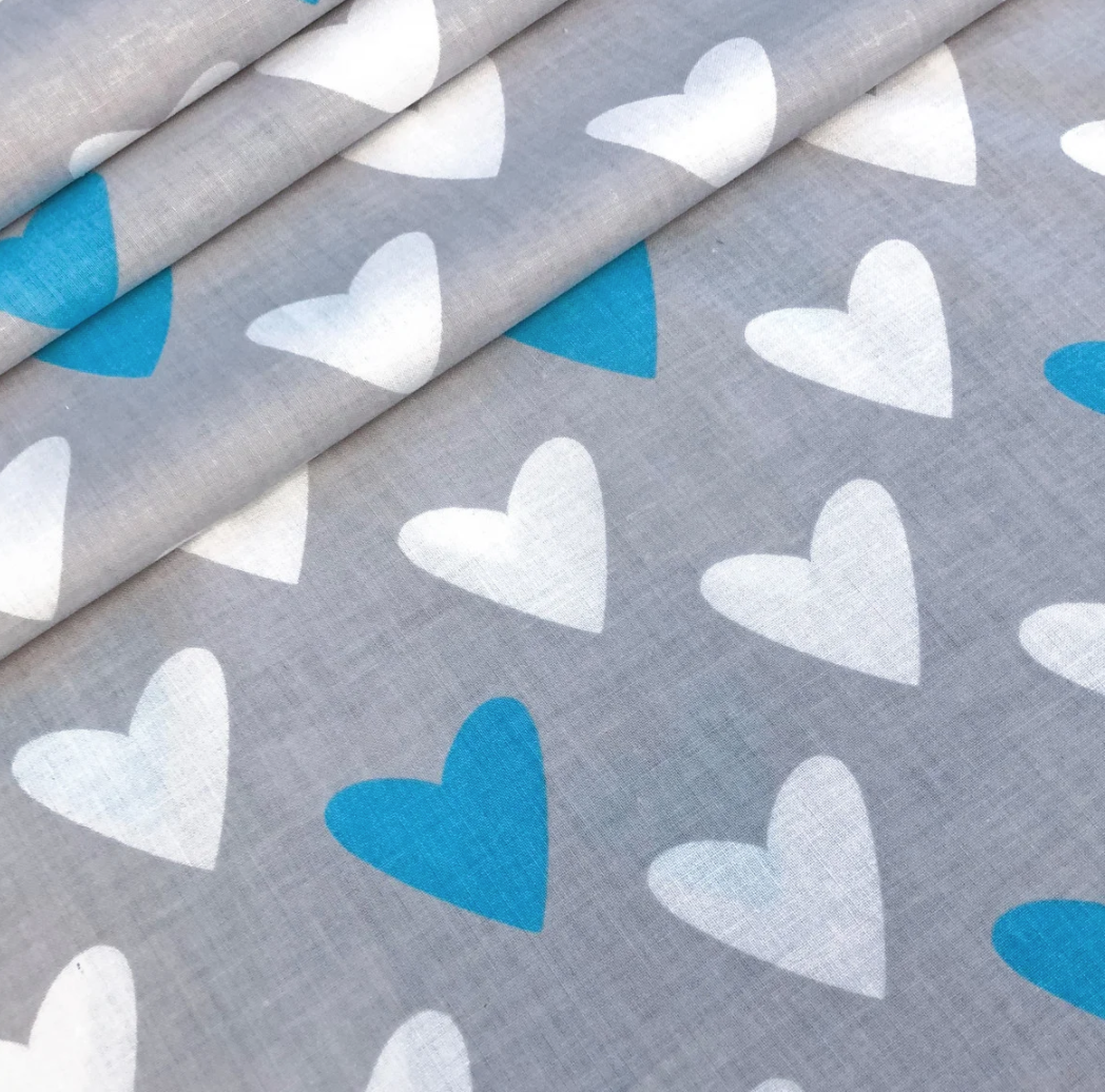 Польська бязь "серця білі блакитні на сірому", фото 1