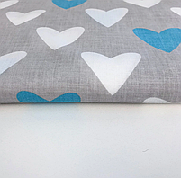 Польська бязь "серця білі блакитні на сірому", фото 2