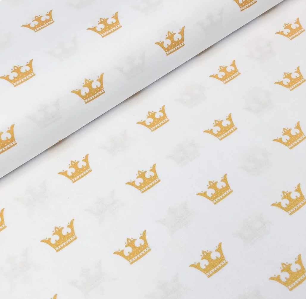 Польська бязь "золоті корони на білому (гліттер)", фото 1