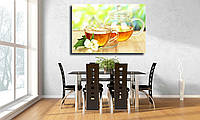 Картина для кухни на холсте "Чашка чая с жасмином на бамбуковой скатерти"