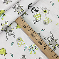 Польська бязь "океан сіро-салатовий на білому ", фото 3