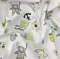 Польська бязь "океан сіро-салатовий на білому ", фото 2