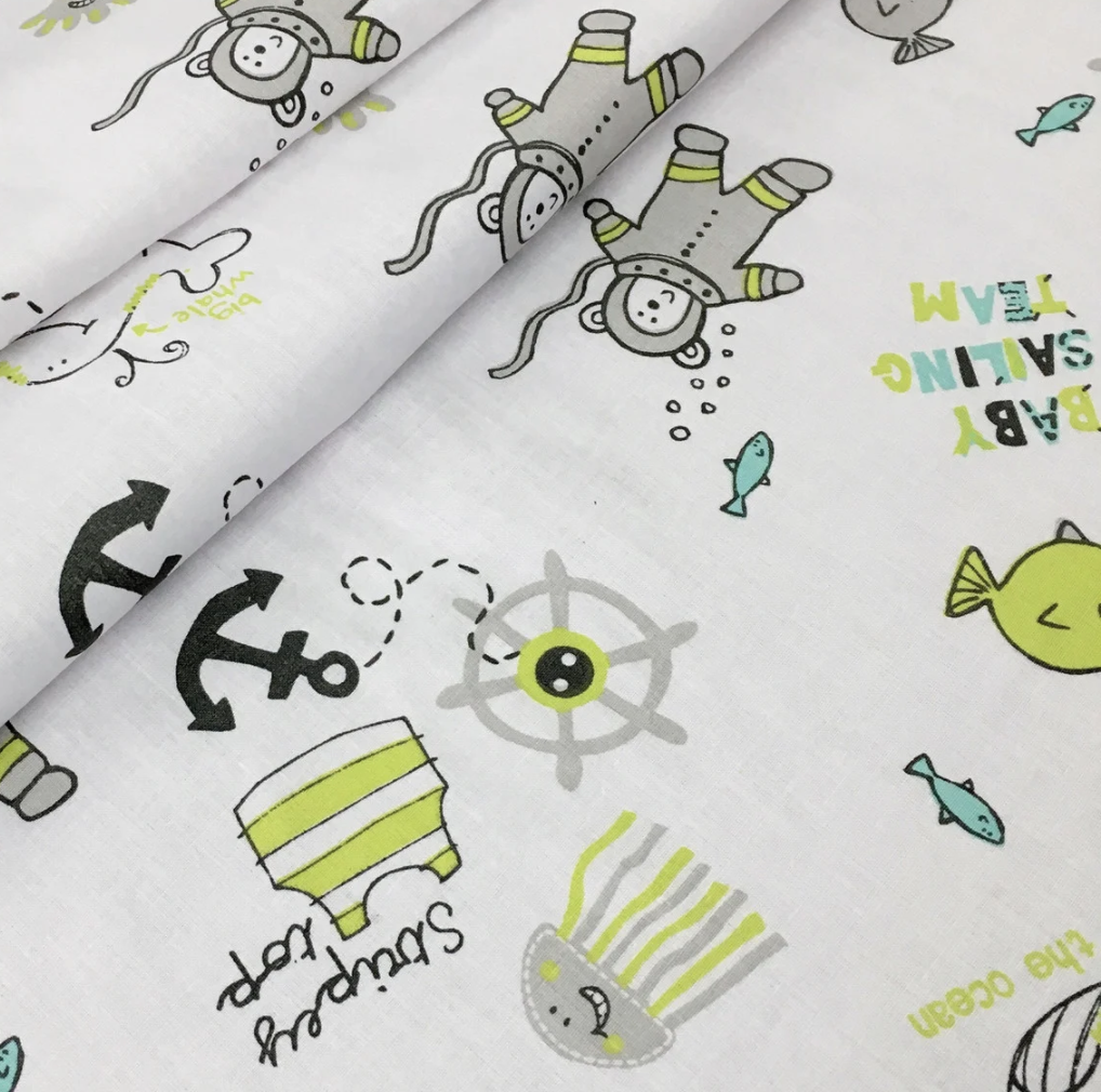 Польська бязь "океан сіро-салатовий на білому ", фото 1