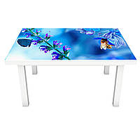 Вінілова наклейка на стіл Польовий дзвіночок 02 (на меблі інтер'єрна ПВХ 3Д) кульбаба синій 600*1200мм