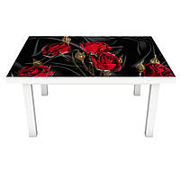 Вінілова наклейка на стіл Роза Tassin 02 (на меблі інтер'єрна ПВХ плівка 3Д) чорний шовк 600*1200мм