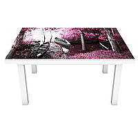 Вінілова наклейка на стіл Романтичні човни (на меблі інтер'єрна ПВХ 3Д) рожеві дерева 600*1200мм