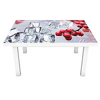 Виниловая наклейка на стол Красные Ягоды Лед (на мебель интерьерная ПВХ 3Д) зимний натюрморт 600*1200 мм