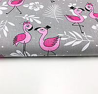 Польська бязь "маленькі фламінго з пальмами на сірому", фото 2