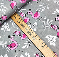 Польська бязь "маленькі фламінго з пальмами на сірому", фото 3