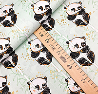 Польська бязь "панди з золотом (глітером) на світло-м'ятному бамбуку", фото 3