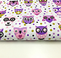 Польська бязь "сови дрібні фіолетові на білому", фото 3