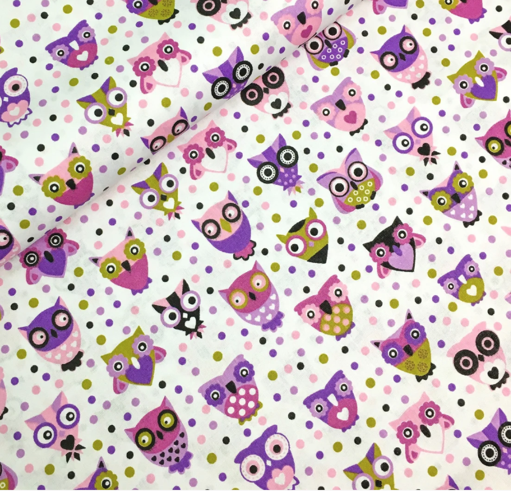 Польська бязь "сови дрібні фіолетові на білому", фото 1