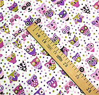 Польська бязь "сови дрібні фіолетові на білому", фото 2