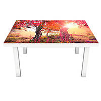 Вінілова наклейка на стіл Осінній сад ліс (на меблі інтер'єрна ПВХ плівка 3Д) дерева осінь 600*1200мм