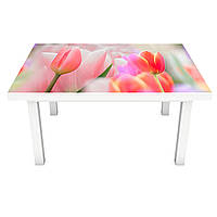 Виниловая наклейка на стол Розовые Тюльпаны (на мебель интерьерная ПВХ пленка 3Д) цветы бутоны 600*1200 мм
