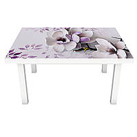 Виниловая наклейка на стол Магнолия 02 (на мебель интерьерная ПВХ пленка 3Д) фиолетовые цветы 600*1200 мм
