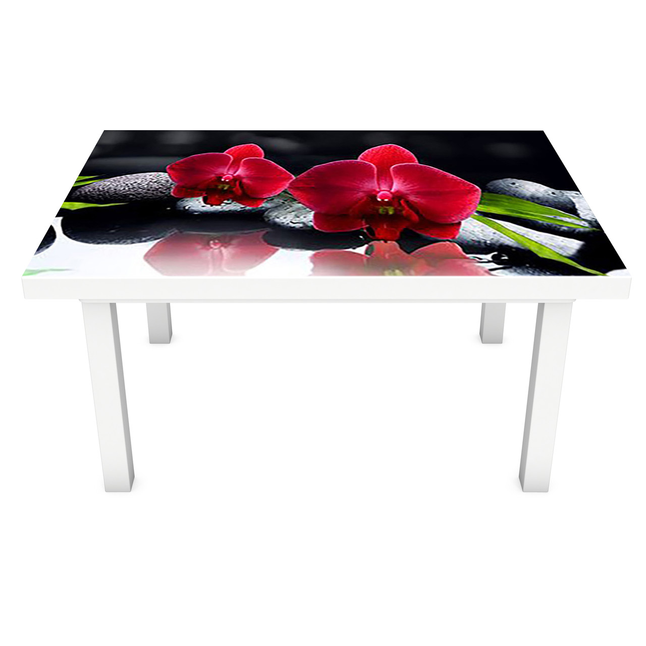 Вінілова наклейка на стіл Алая орхідея Чорні камені (на меблі інтер'єрна ПВХ плівка 3Д) чорний 600*1200мм