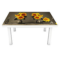 Виниловая наклейка на стол Подсолнухи букет (на мебель интерьерная ПВХ пленка 3Д) цветы желтый 600*1200 мм