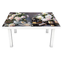 Вінілова наклейка на стіл Аристократичні півонії (на меблі інтер'єрна ПВХ 3Д) квіти сірий 600*1200мм