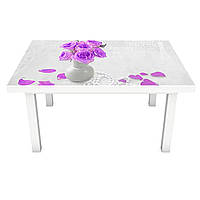 Виниловая наклейка на стол Лепестки Роз (на мебель интерьерная ПВХ пленка 3Д) фиолетовые цветы букет 650*1200