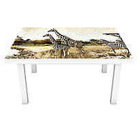 Виниловая наклейка на стол Этно Сафари (на мебель интерьерная ПВХ пленка 3Д) слоны зебры Африка 650*1200 мм