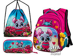 Комплект шкільний для дівчинки рюкзак пенал і сумка Winner One Ведмедик R3-221