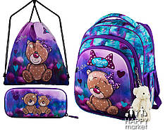 Комплект шкільний рюкзак каркасний пенал і сумка для дівчаток Winner One Ведмедик 5005