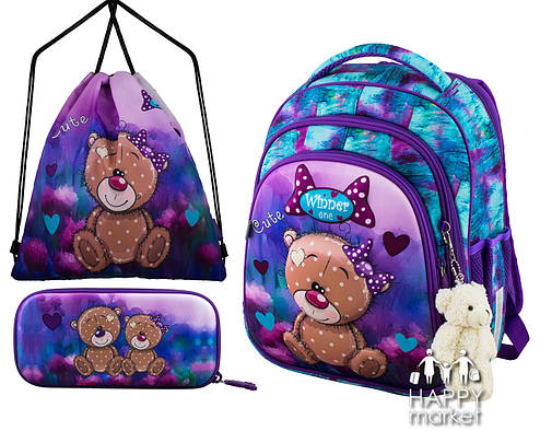 Комплект шкільний рюкзак каркасний пенал і сумка для дівчаток Winner One Ведмедик 5005, фото 1