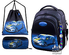 Комплект шкільний рюкзак каркасний пенал і сумка для хлопчика Winner One Машина 5008