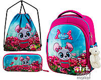 Комплект шкільний рюкзак каркасний пенал і сумка для дівчинки Winner-One Мишка 6010