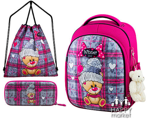 Комплект шкільний рюкзак каркасний пенал і сумка для дівчинки Winner-One Ведмедик 6013, фото 1