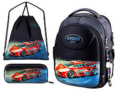 Комплект шкільний рюкзак каркасний пенал і сумка для дівчинки Winner-One Машина 6019