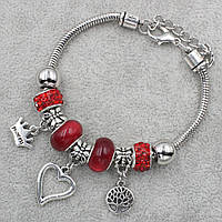 Pandora браслет серебристого цвета сердечко с красными шармами 9 штук длина браслета 22 см ширина 3 мм