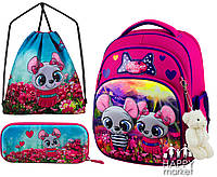 Комплект школьный рюкзак каркасный пенал и сумка для девочки Winner-One Мишки 7004