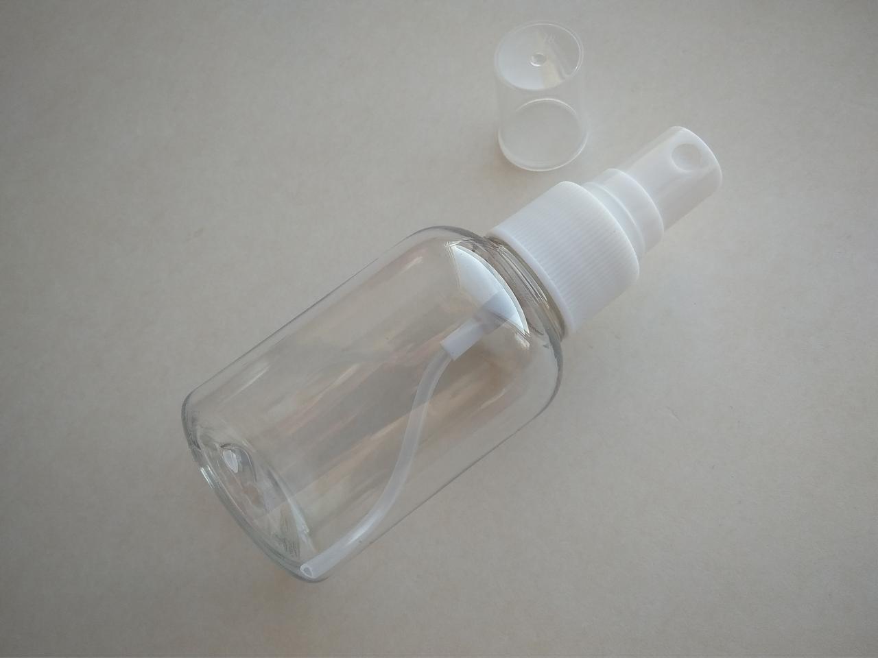 Від 10000шт. 50 мл ПЕТ флакон Бочонок з розпилювачем спреєм 20/410 пластиковий, пластмасовий, прозорий