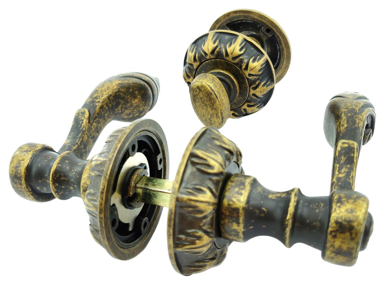 Дверная ручка RDA Antique Collection c накладками-поворотниками, бронза античная (Китай) - фото 1 - id-p1017570756