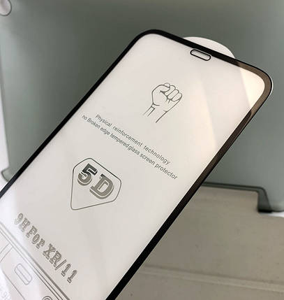 Захисне скло iPhone 11, Xr на телефон протиударне 5D Black чорне, фото 3