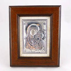 Ікона срібна Казанська в дерев'яній рамці 11,5х13,5 см