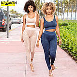 Спортивний костюм жіночий для фітнесу. Комплект лосини і топ для йоги, спорту, тренувань, розмір S (синій), фото 2