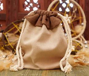 Мішечок для карток Таро х/б із закотом бежевий
