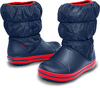 Детские зимние сапоги Crocs Winter Puff Boot Kids, оригинал (14613) темно синий/красный, 24