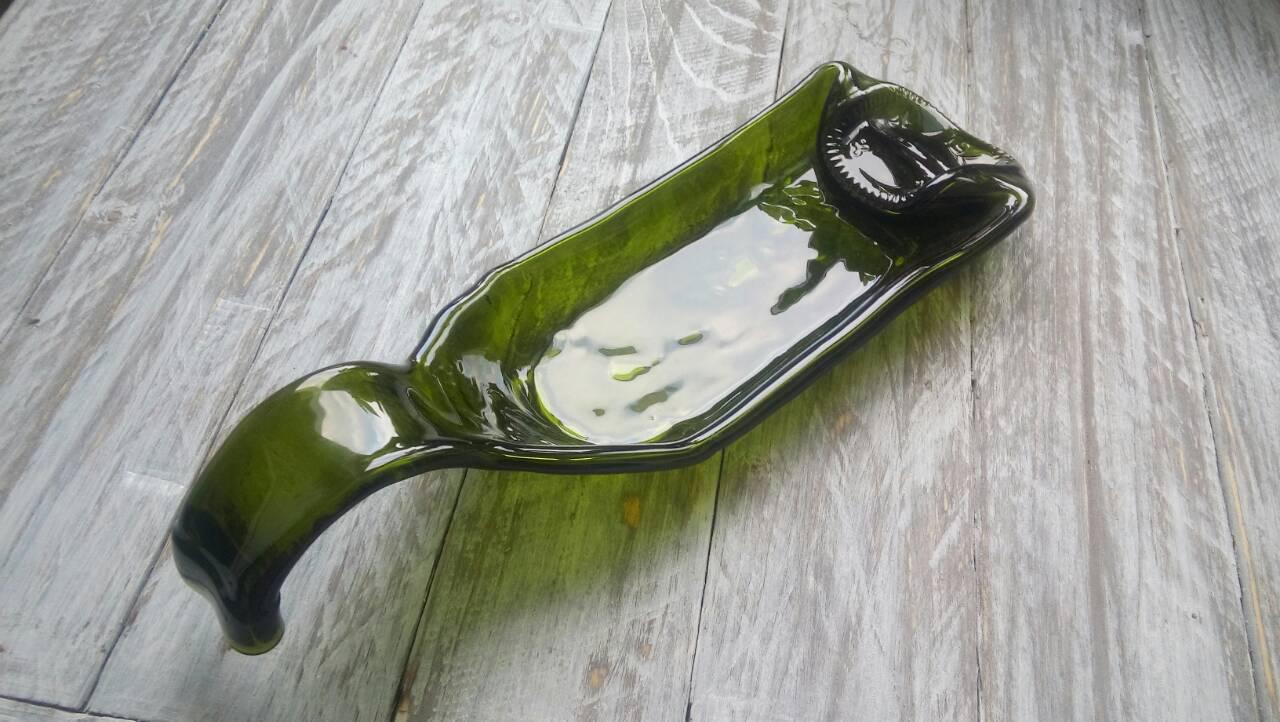 Еко-тарілка зі сплющеної винної пляшки Round зелена, оливкова