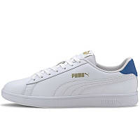 Кроссовки-кеды мужские Puma Smash V2 L 365215 18 (белые с синим, кожаные, повседневные, закрытые, бренд пума)