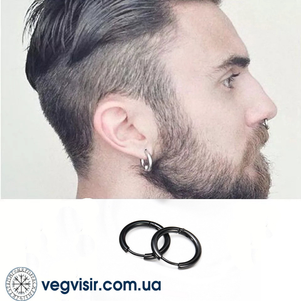 Модные Мужские Серьги Кольца Черные Из Нержавеющей Стали Круглые в ...