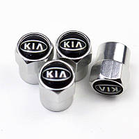 Защитные металлические колпачки Primo на ниппель, золотник автомобильных колес с логотипом Kia - Silver