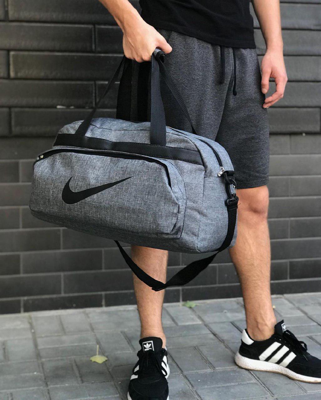 Не промокаемая сумка найк, Nike для спортазала і подорожей. Коттон | Світло-сіра