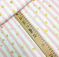 Польська бязь "серця золоті (гліттер) на рожевій смужці", фото 3