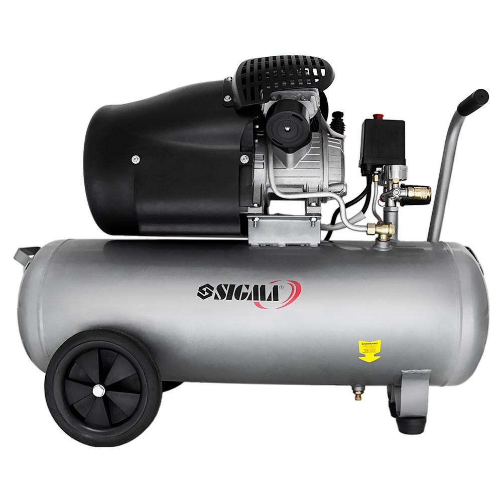 Компресор двоциліндровий SIGMA (2,5 кВт, 455 л/хв, 10 бар, 50 л, 2 крана) для нагнітання стисненого повітря