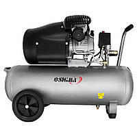 Компрессор двухцилиндровый SIGMA (2,5 кВт, 455 л/мин, 10 бар, 50 л, 2 крана) для нагнетания сжатого воздуха