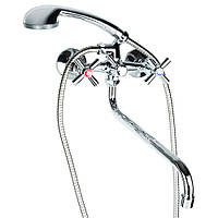 Змішувач для ванни (гусак вигнутий, шланг, лійка, кронштейн, дивертор вбудований кульовий) ТМ AQUATICA